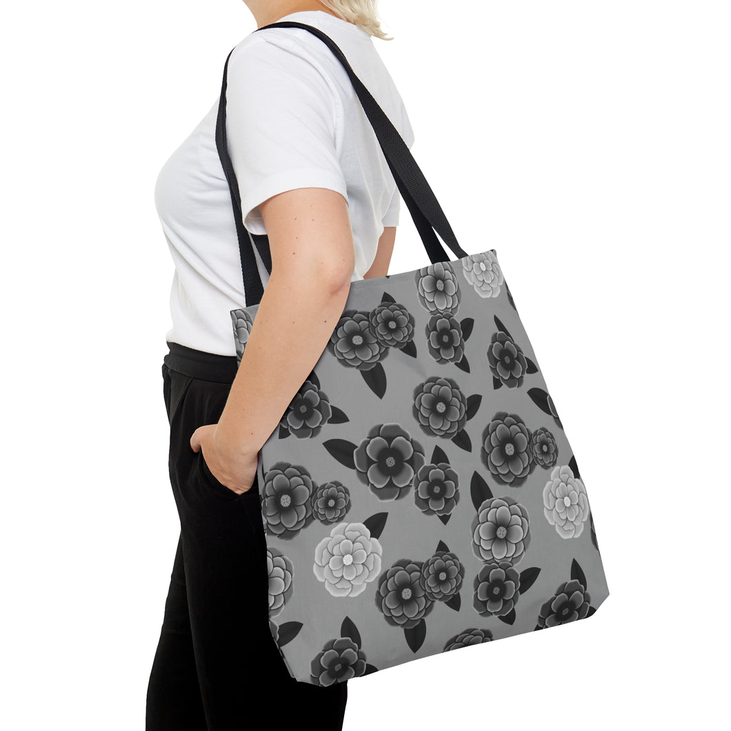 Gray Flowers Tote Bag