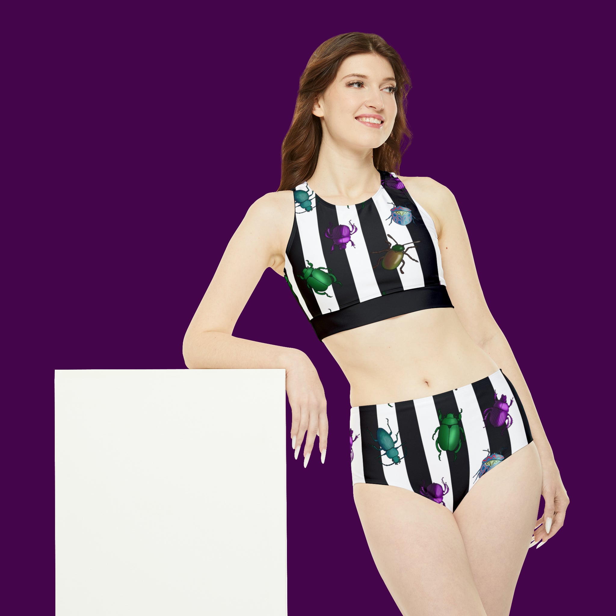 Beetle Stripe Delight Sporty Bikini Set