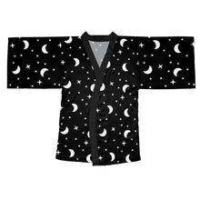 Load image into Gallery viewer, Black Moon and Stars Pattern Long Sleeve Kimono Robe
