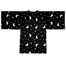 Load image into Gallery viewer, Black Moon and Stars Pattern Long Sleeve Kimono Robe
