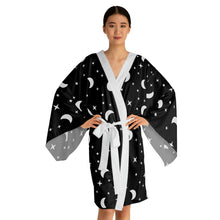 Load image into Gallery viewer, Black Moon and Stars Pattern Long Sleeve Kimono Robe
