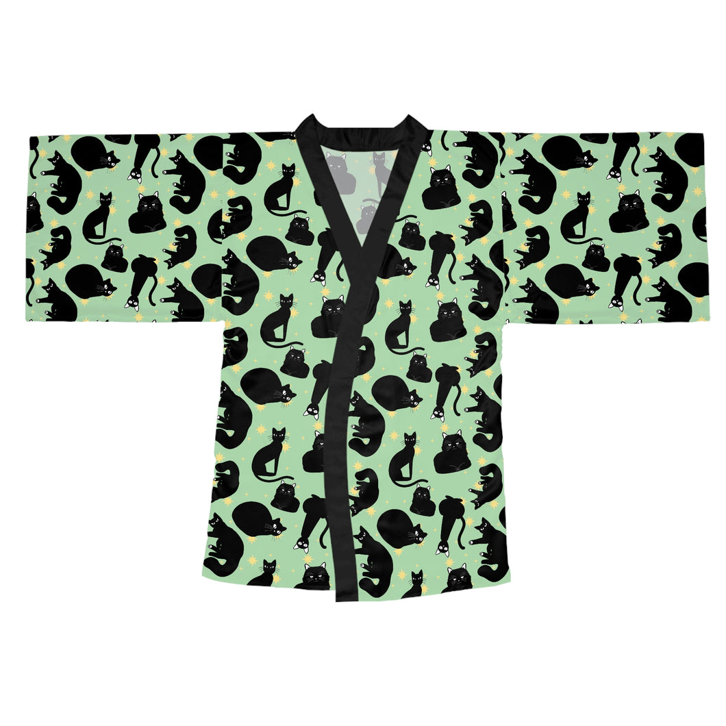 Cat Pattern Long Sleeve Kimono Robe