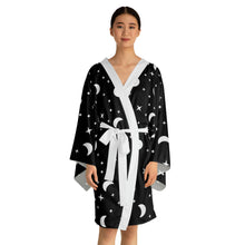 Load image into Gallery viewer, Black Moon and Stars Pattern Long Sleeve Kimono Robe
