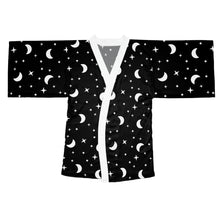 Load image into Gallery viewer, Black Moon and Stars Pattern Long Sleeve Kimono Robe
