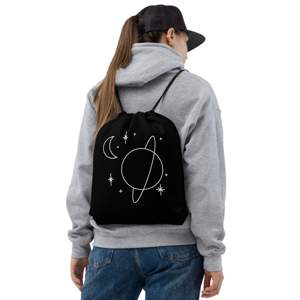 Outer Space Line Art Drawstring Bag