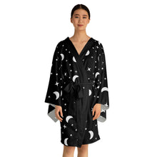 Load image into Gallery viewer, Black Moon and Stars Pattern Long Sleeve Kimono Robe
