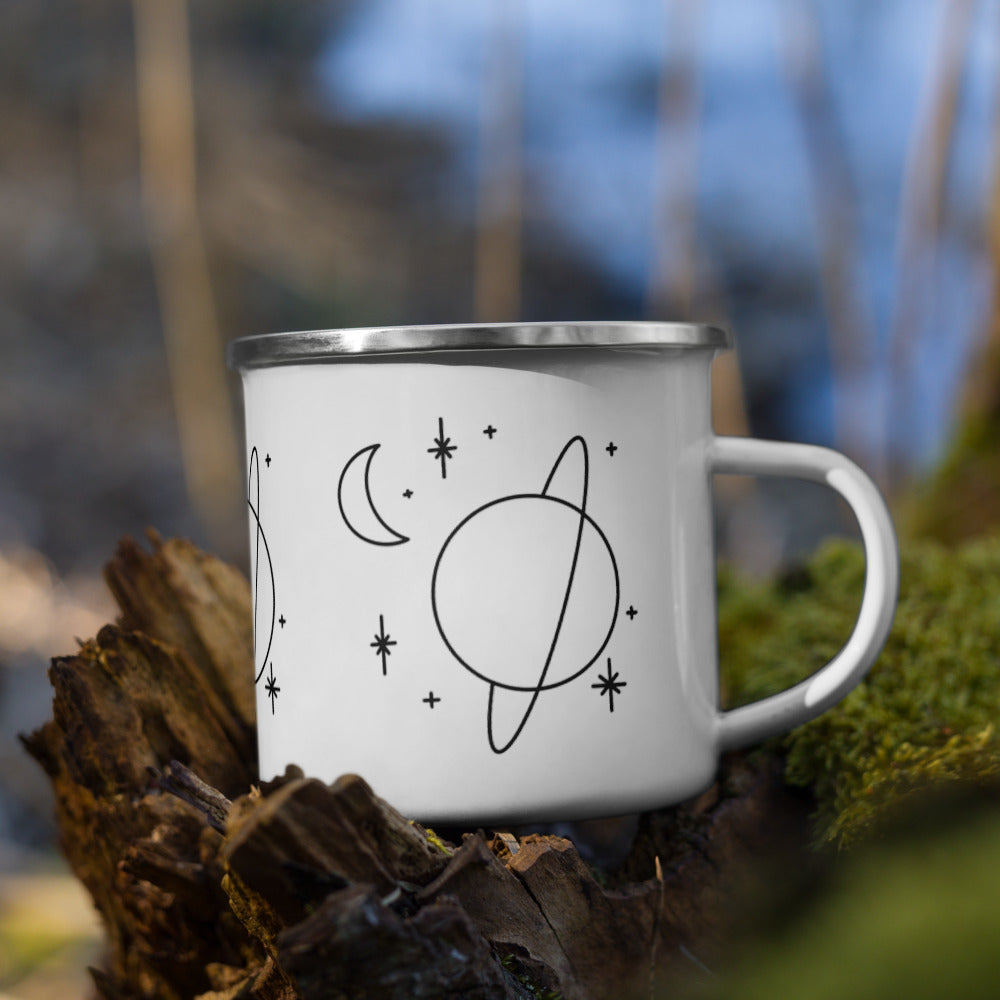 Outer Space Line Art Enamel Mug