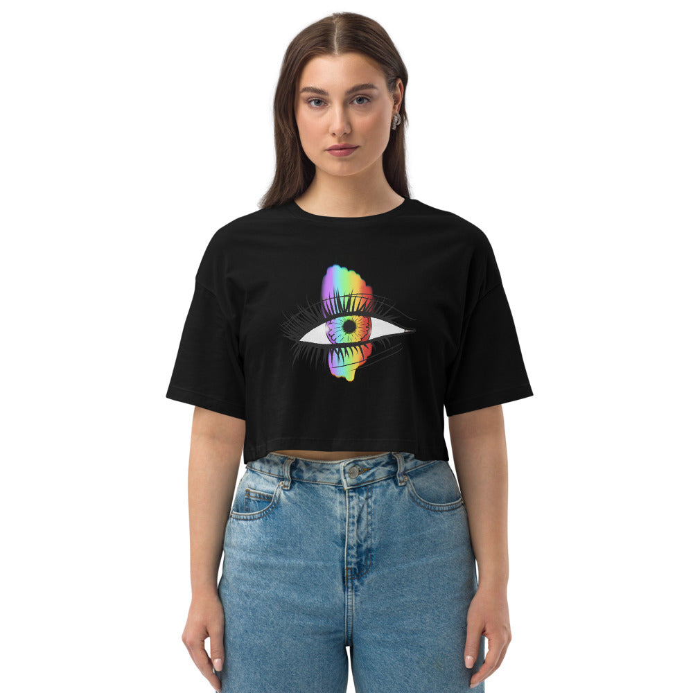 Rainbow Eyeball Loose Drop Shoulder Crop Top