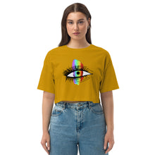 Load image into Gallery viewer, Rainbow Eyeball Loose Drop Shoulder Crop Top
