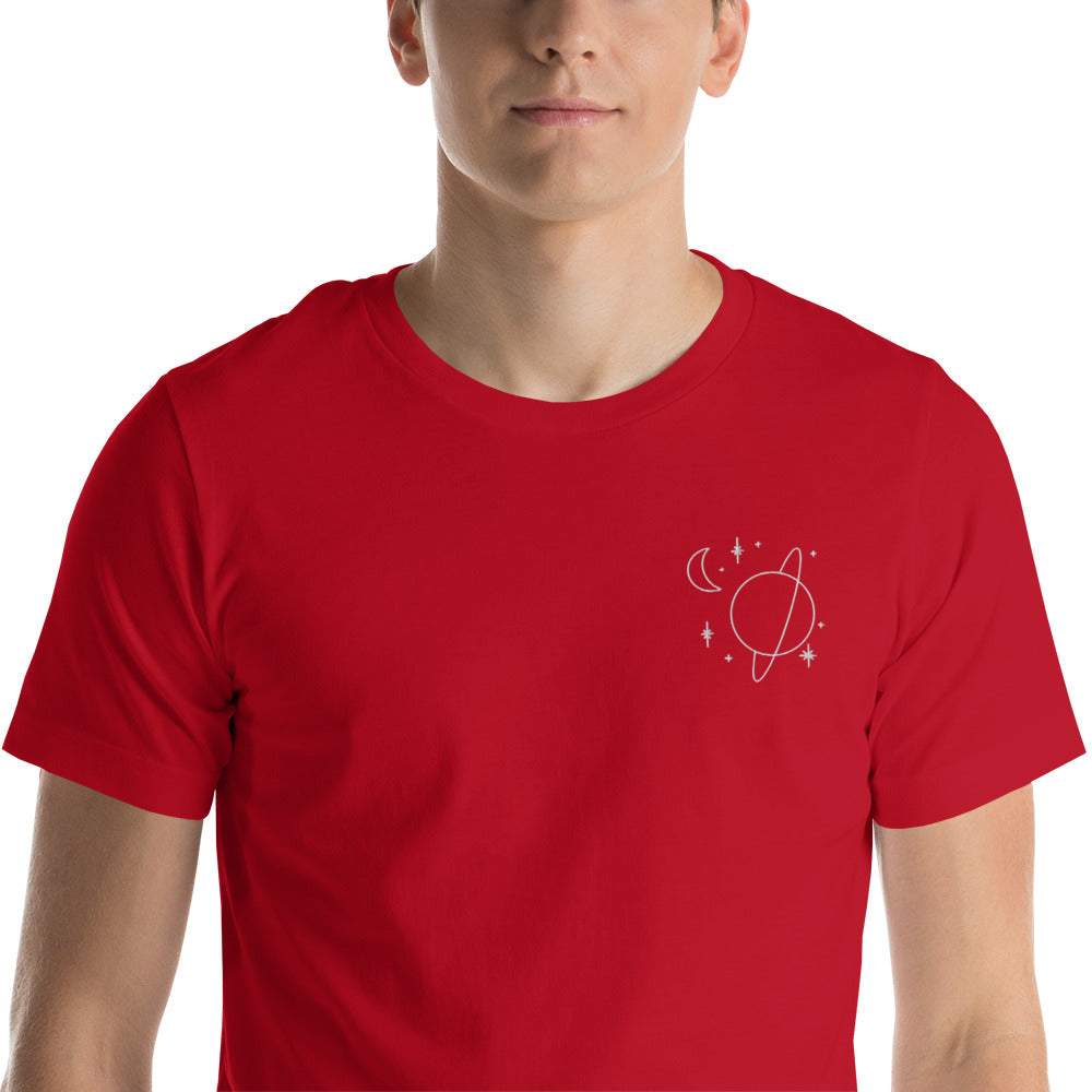 Outer Space Line Art Embroidered Short-Sleeve Unisex T-Shirt